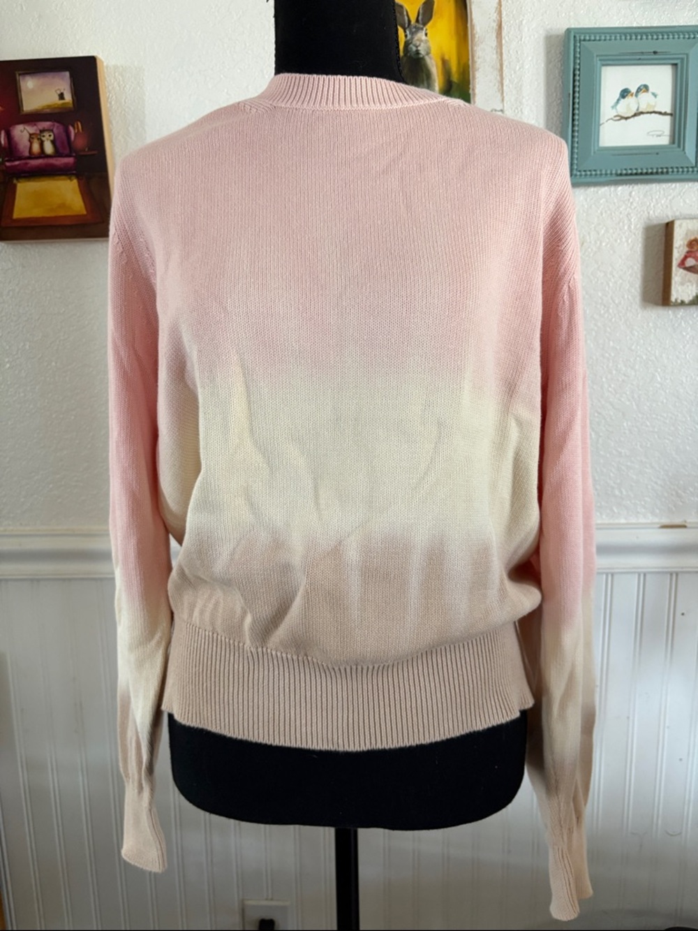 Veronica Beard Pink to Cream and Beige Ombre Crewneck Sweater M